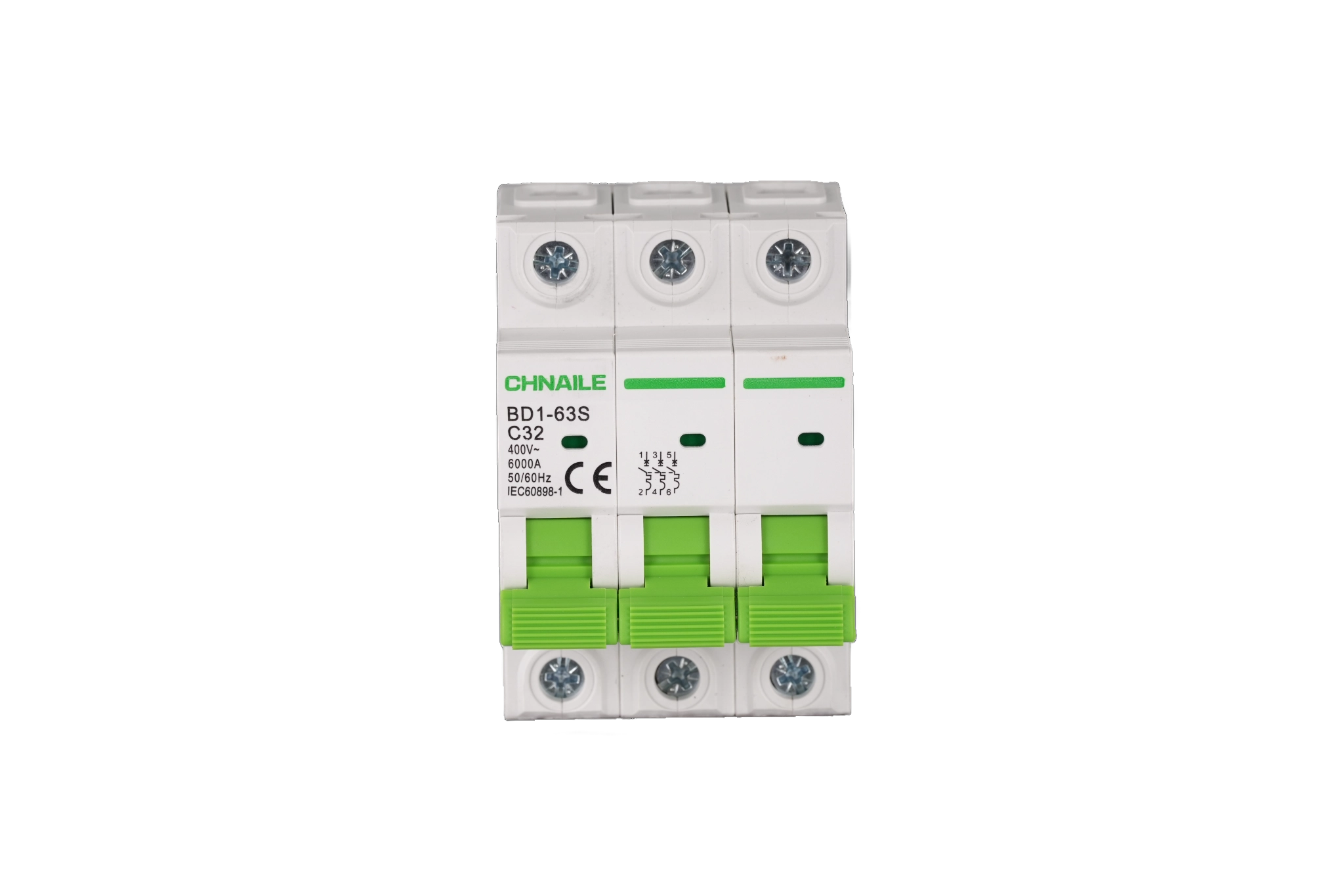 BD1-63S 3P DIN-Rail AC Miniature Circuit Breaker 32A 6kA for 3-Phase HVAC & Motors