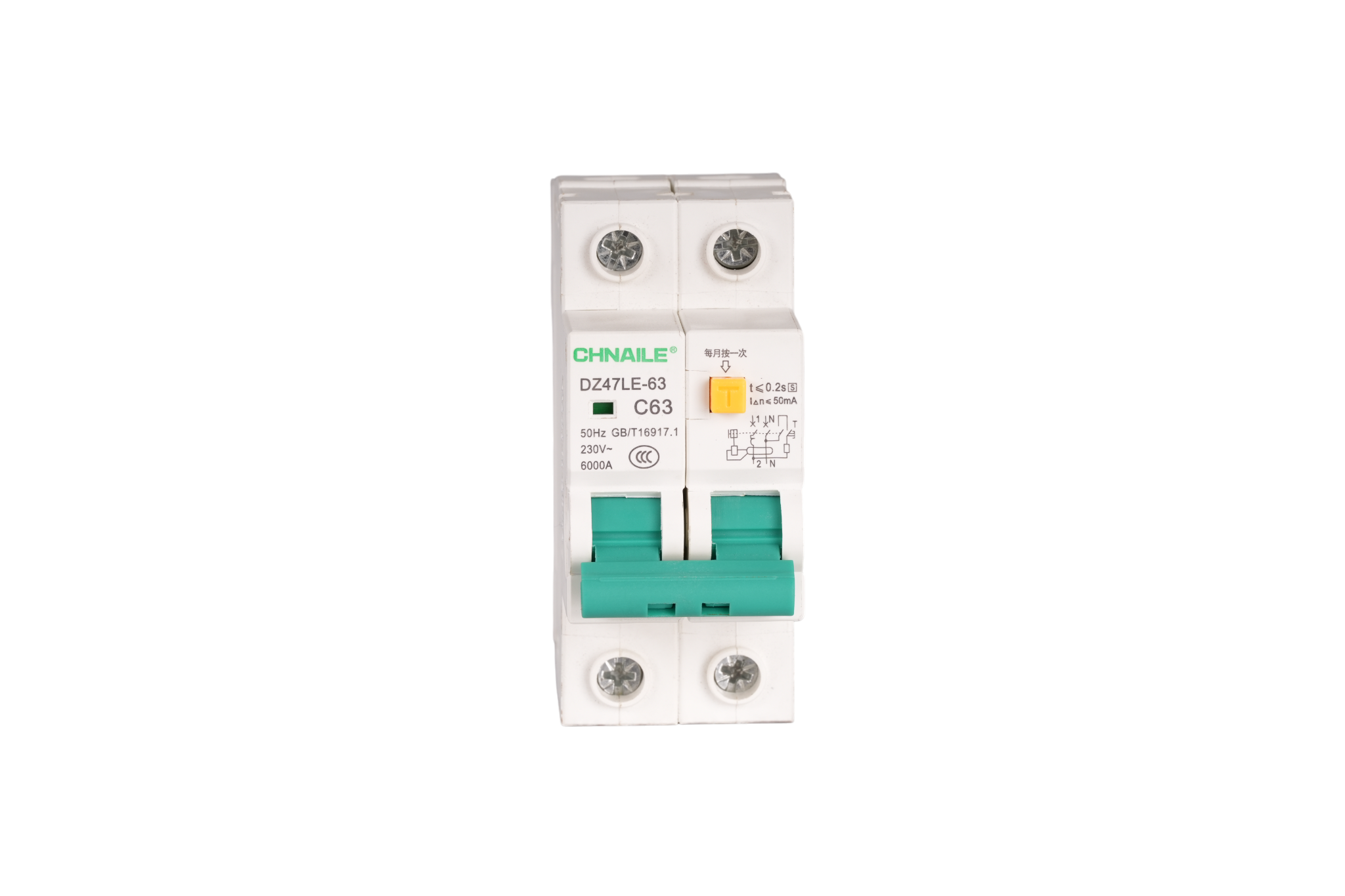 High-Capacity 2P AC RCBO Circuit Breaker 63A 6kA for Main Consumer Units & Kitchens