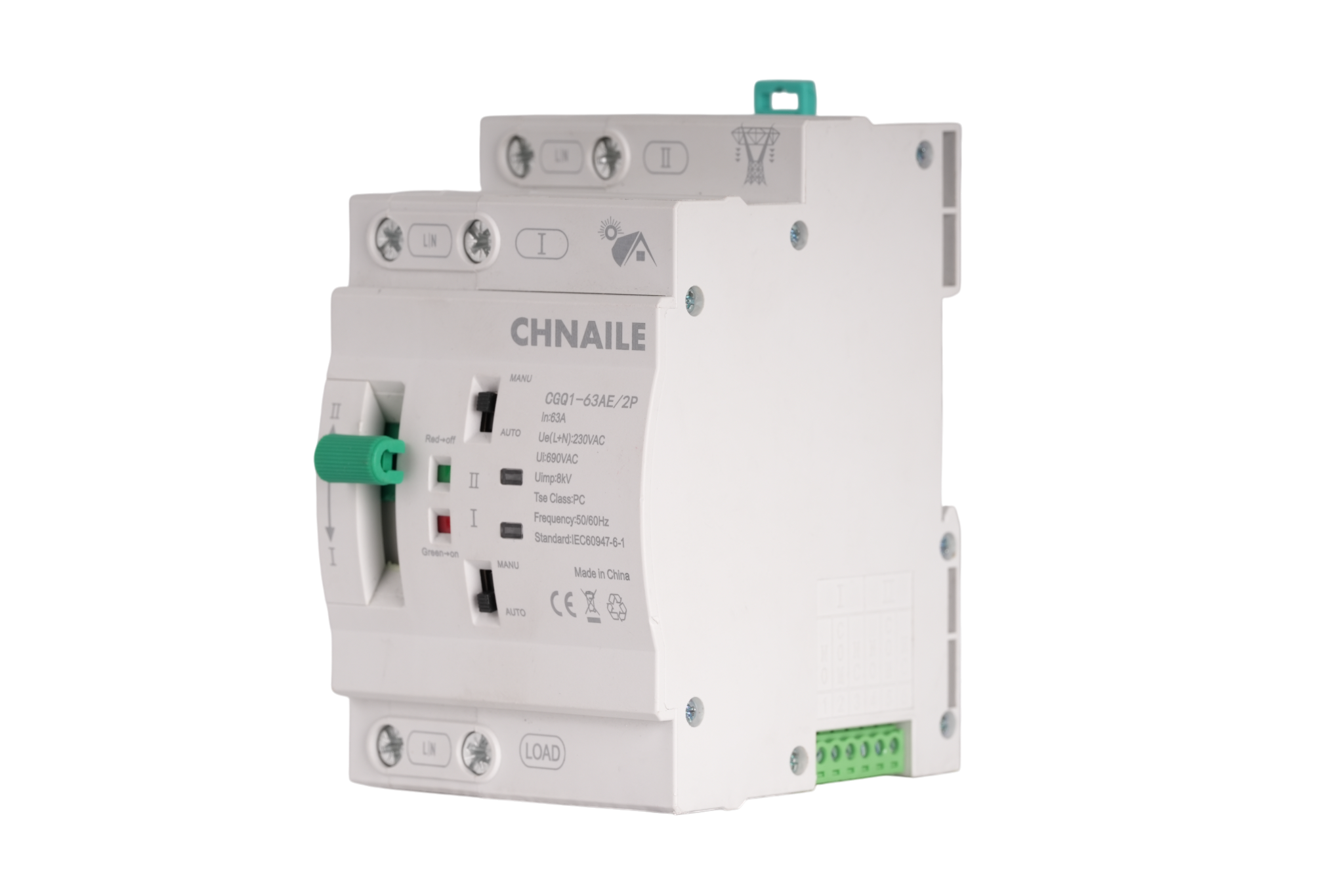 Intelligent 2P PC-Class Automatic Transfer Switch 63A for Solar Hybrid & Home Backup