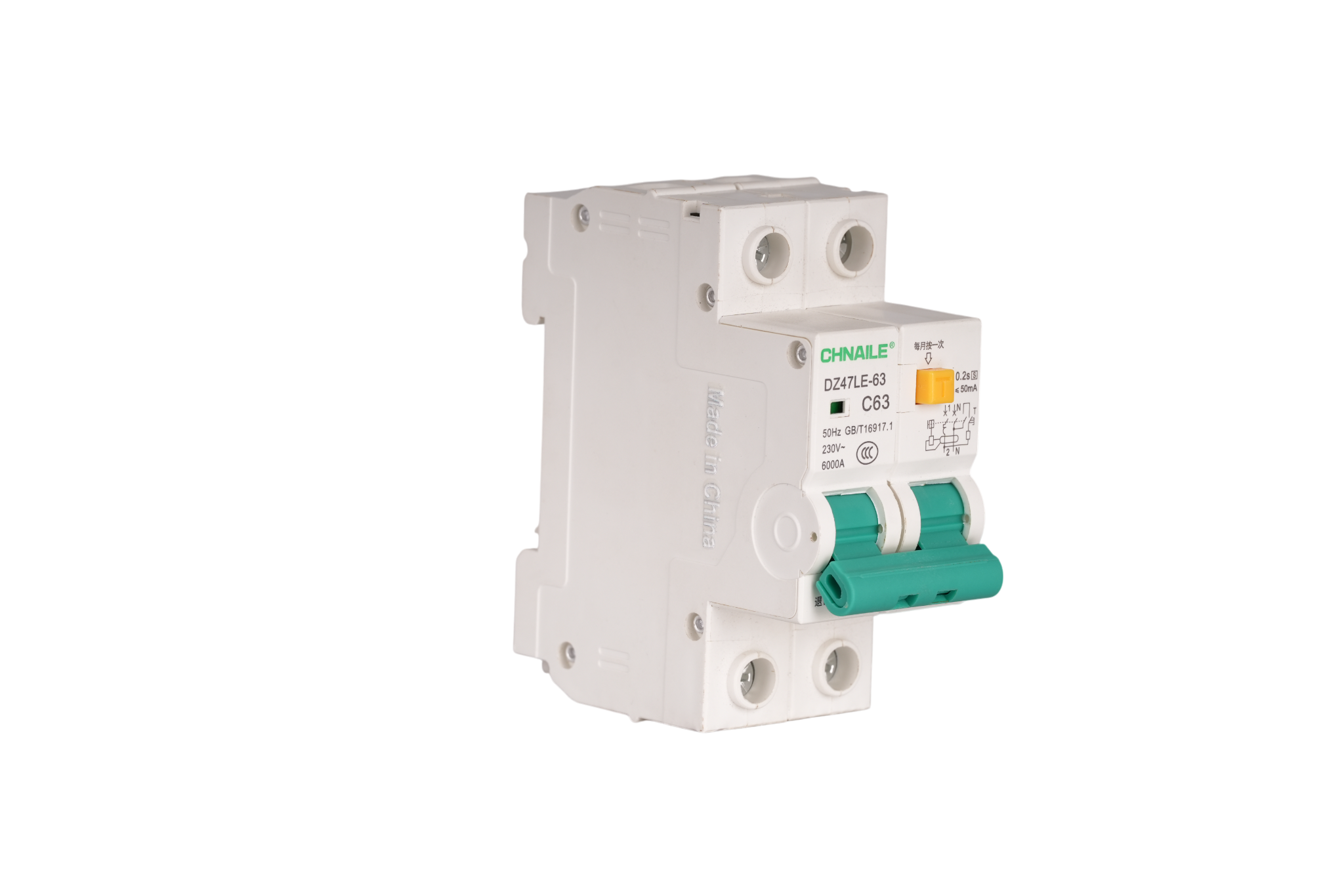High-Capacity 2P AC RCBO Circuit Breaker 63A 6kA for Main Consumer Units & Kitchens