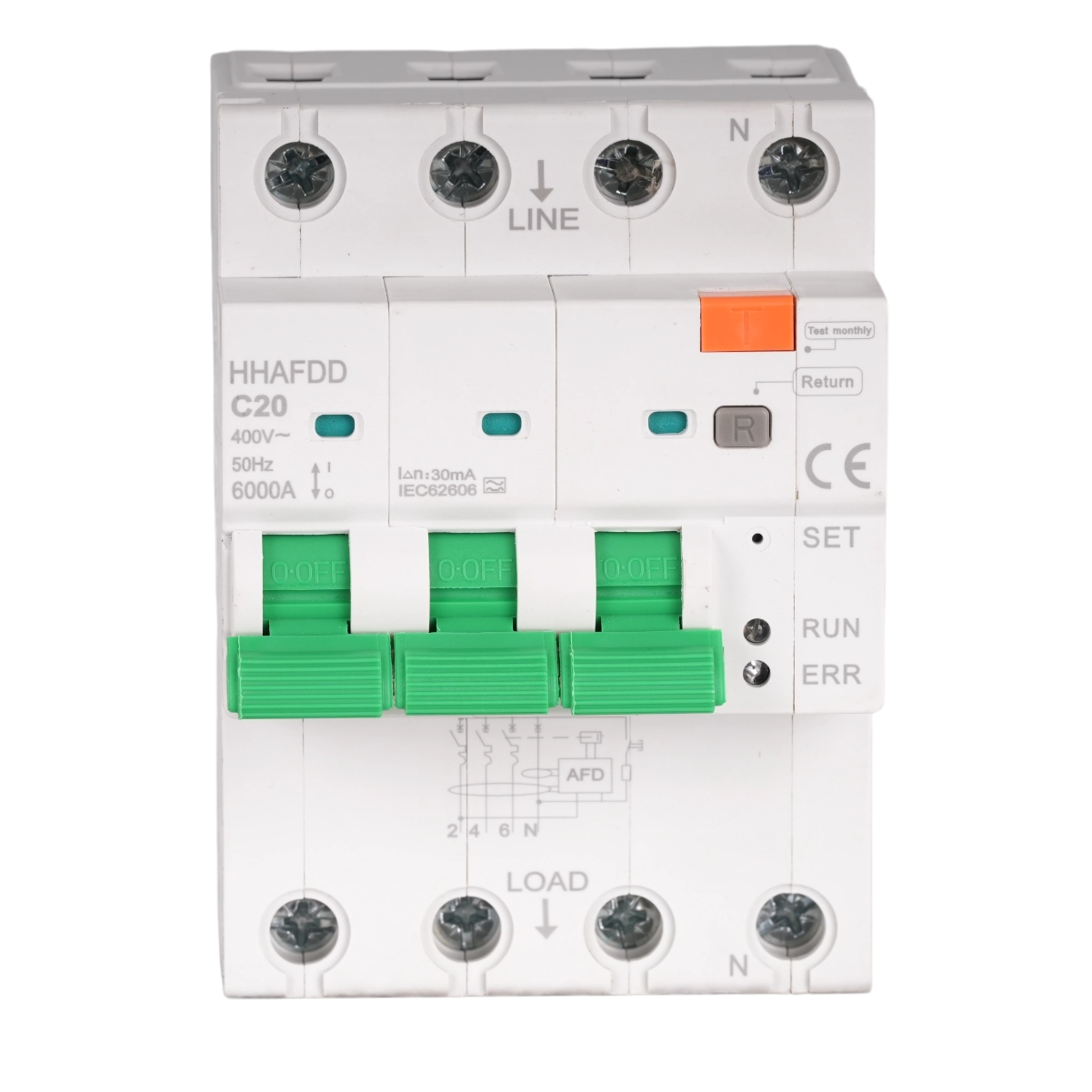 Intelligent 3-Phase AFDD Arc Fault Breaker 20A 400V for 22kW EV Chargers & Labs