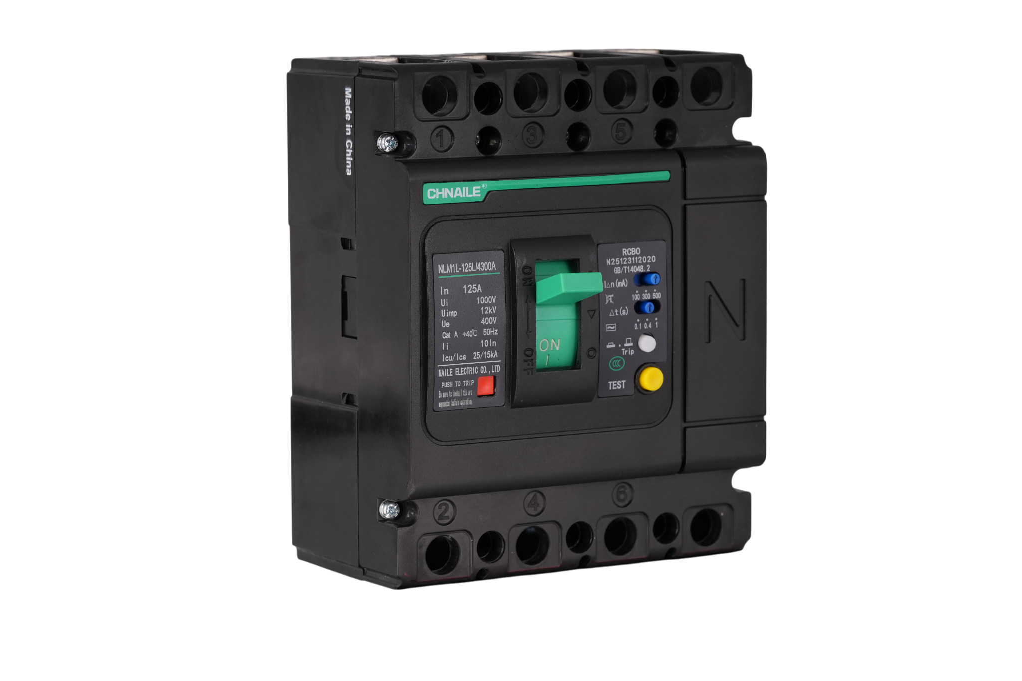 NLM1L-125L 4P Earth Leakage MCCB Adjustable RCBO 125A 400V 25kA