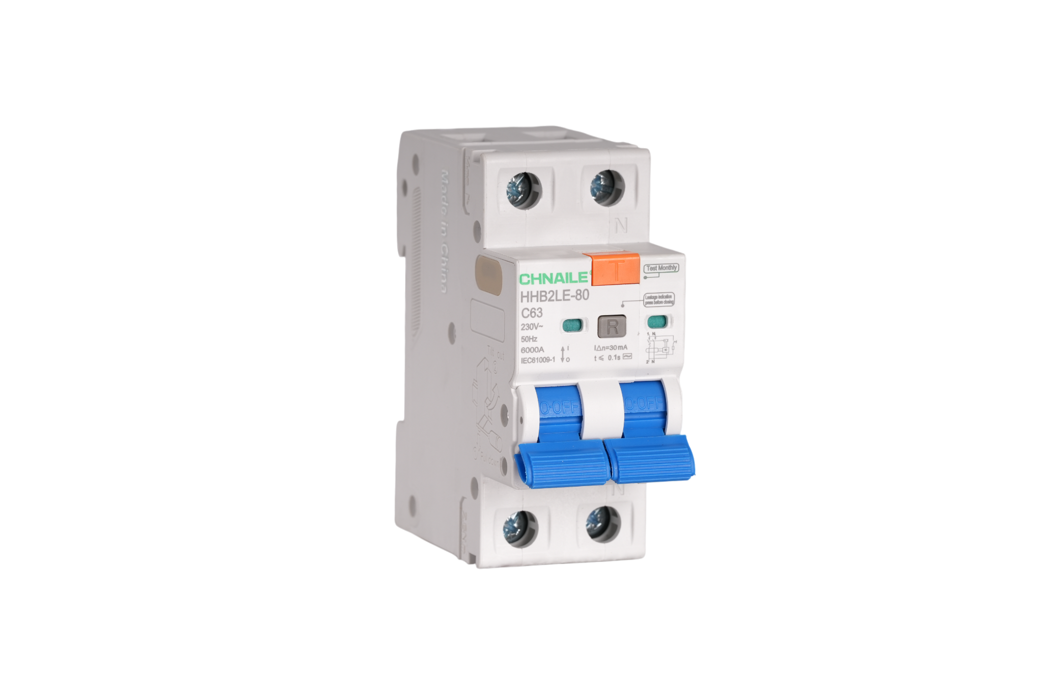 High-Capacity 1P+N AC RCBO 63A 30mA for Marina Shore Power & Data Center PDUs