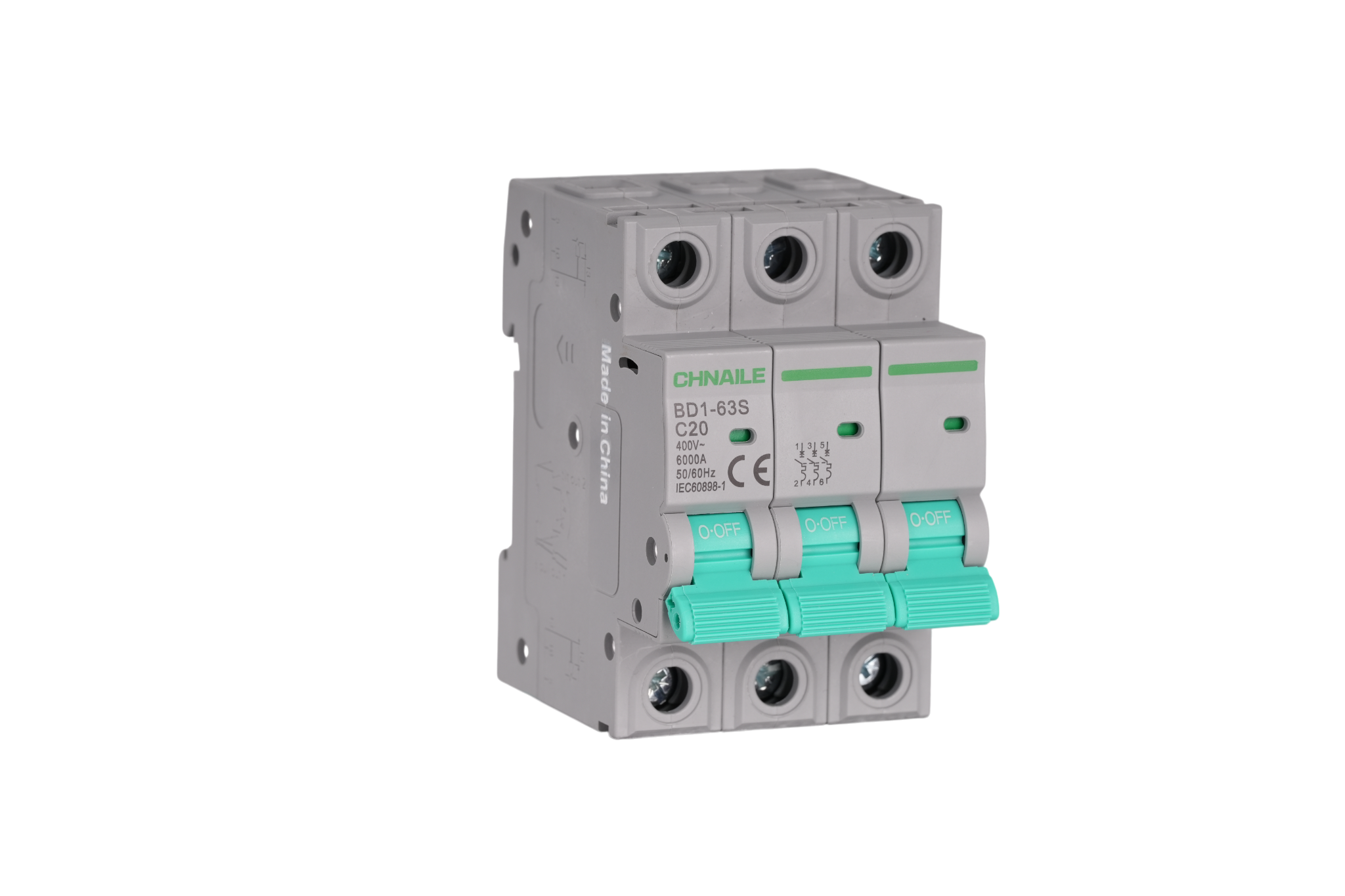 BD1-63S 3P DIN-Rail Miniature Circuit Breaker AC 400V 20A 6kA CE