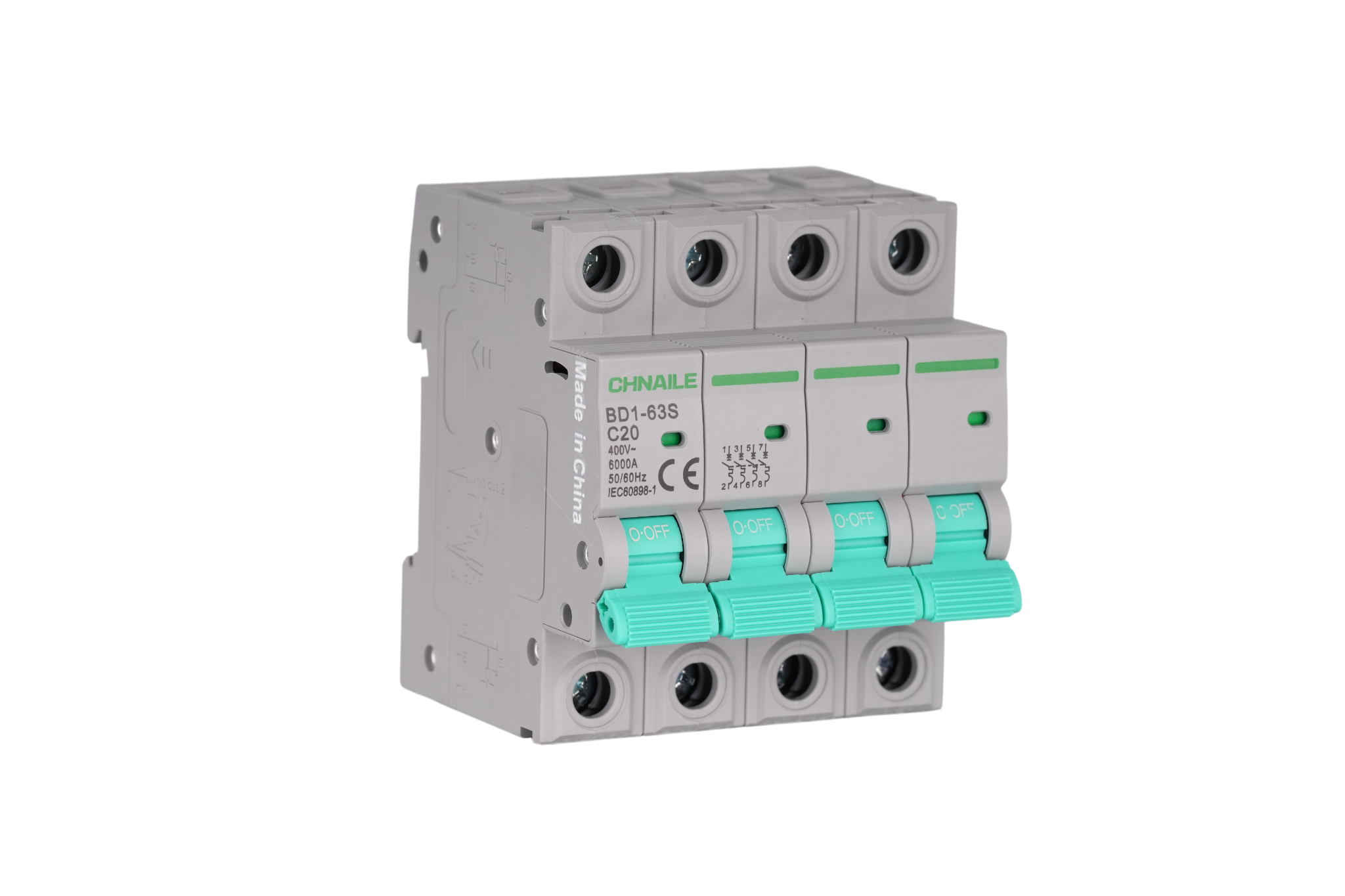 BD1-63S 4P DIN-Rail AC Miniature Circuit Breaker 400V 20A 6kA for Commercial Distribution