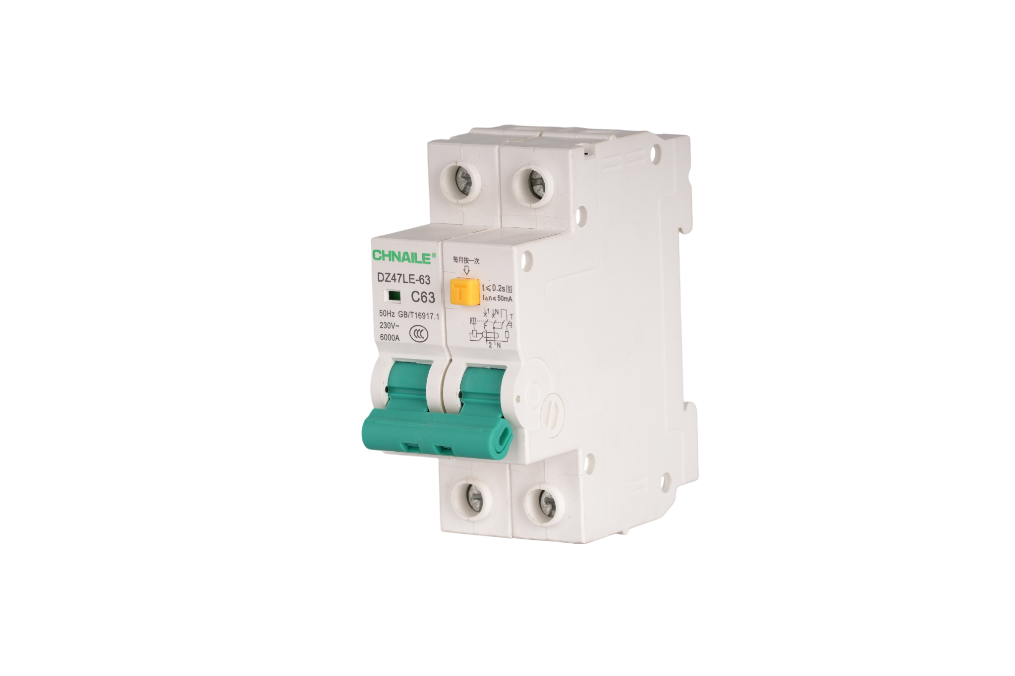 High-Capacity 2P AC RCBO Circuit Breaker 63A 6kA for Main Consumer Units & Kitchens