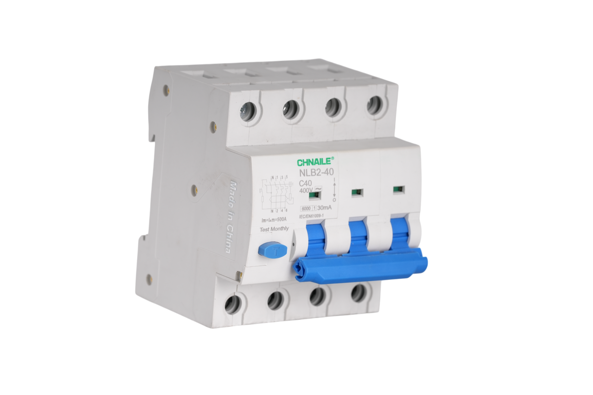 High-Precision 3P+N AC RCBO 40A 30mA for Broadcast Studios & CNC Machinery