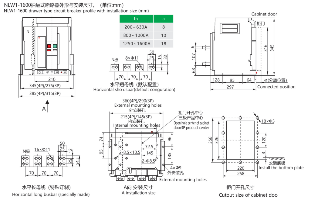 1600A/4P/ACB Installation Dimensions