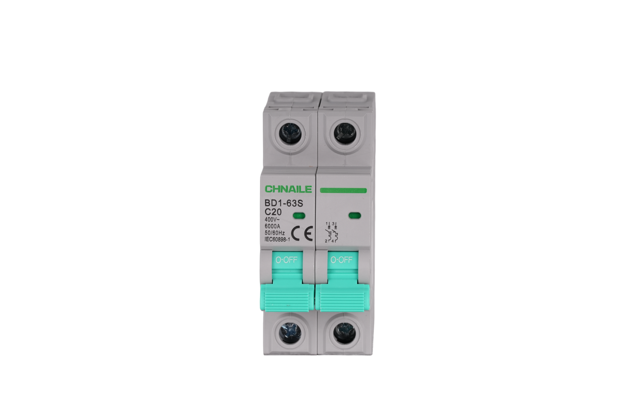 BD1-63S 2P DIN-Rail Miniature Circuit Breaker AC 400V 20A 6kA CE