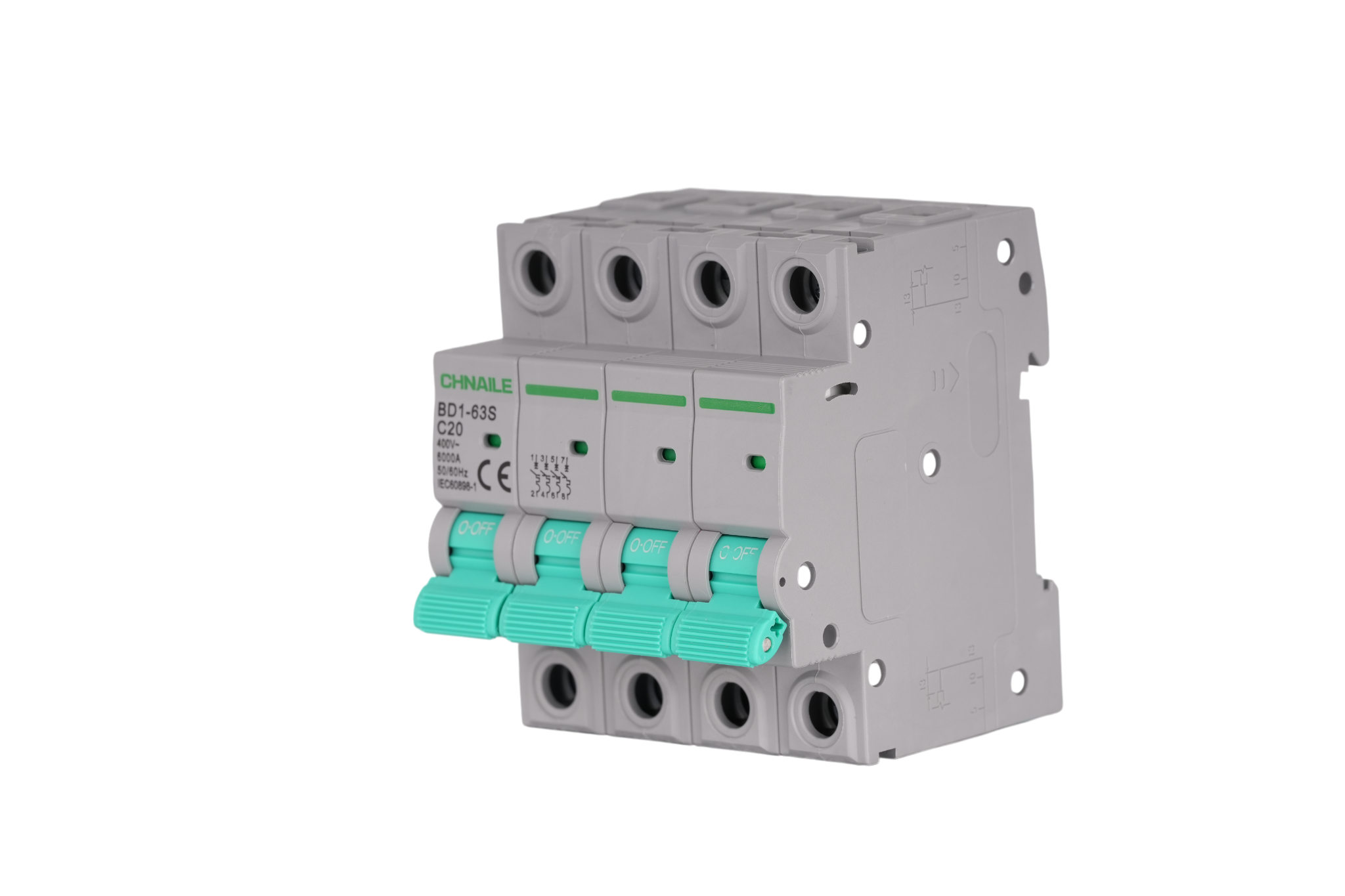 BD1-63S 4P DIN-Rail AC Miniature Circuit Breaker 400V 20A 6kA for Commercial Distribution