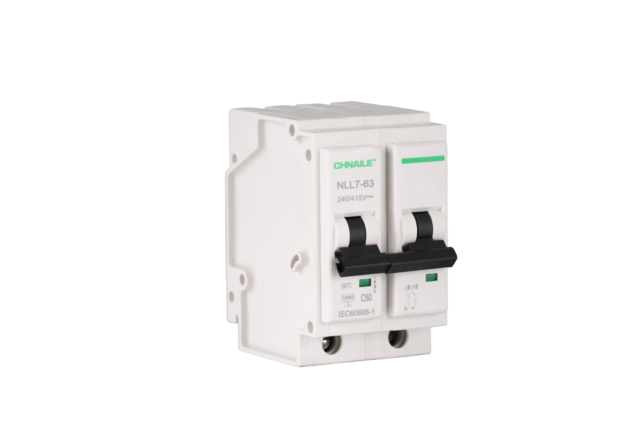 NLL7-63 2P Plug-in AC Miniature Circuit Breaker 415V 63A 10kA White