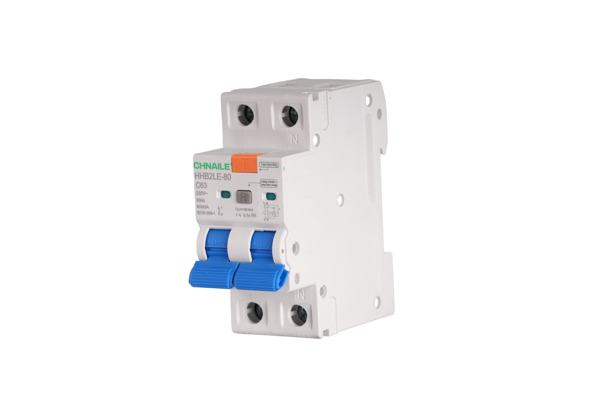 High-Capacity 1P+N AC RCBO 63A 30mA for Marina Shore Power & Data Center PDUs