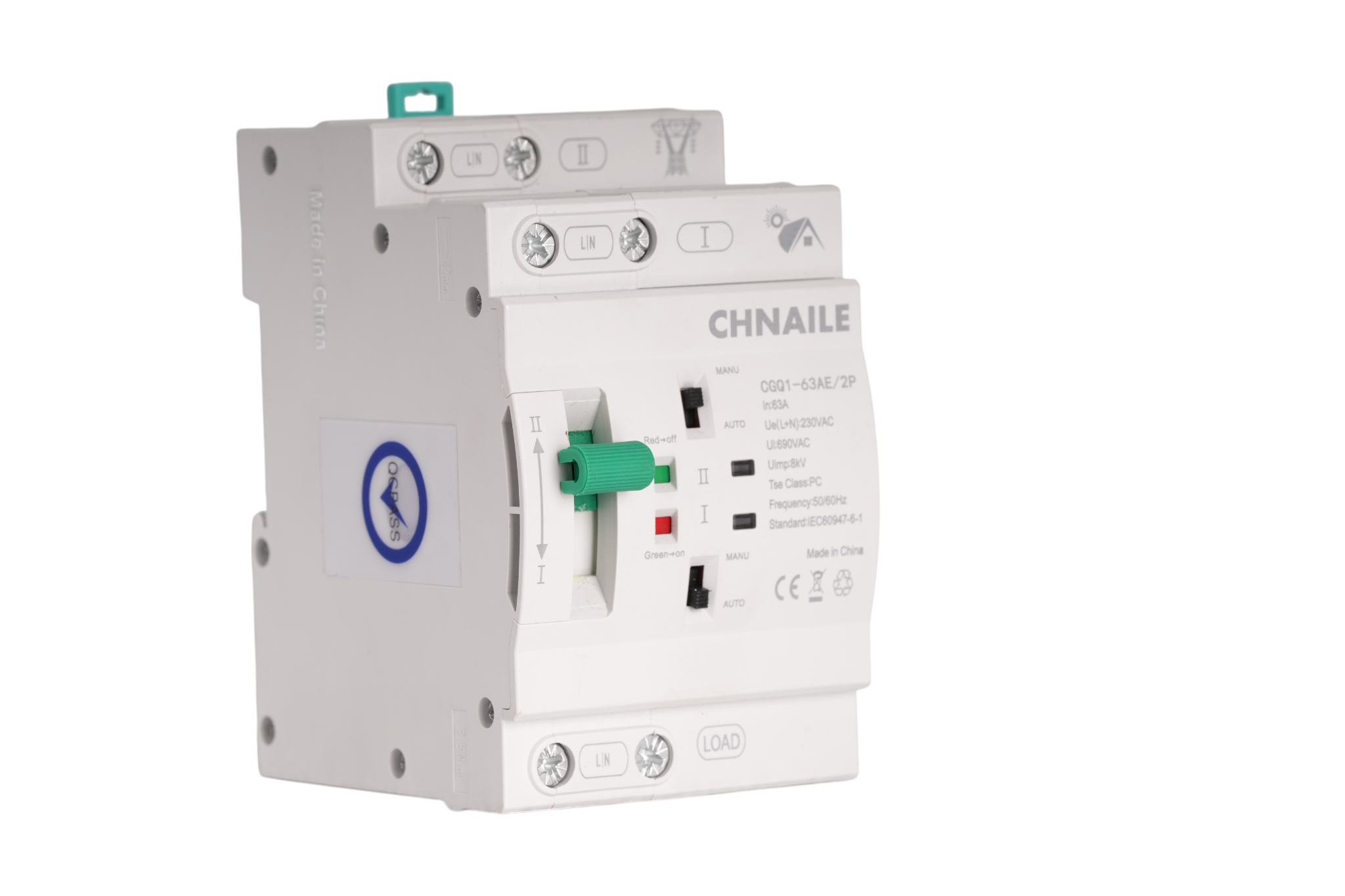 Intelligent 2P PC-Class Automatic Transfer Switch 63A for Solar Hybrid & Home Backup
