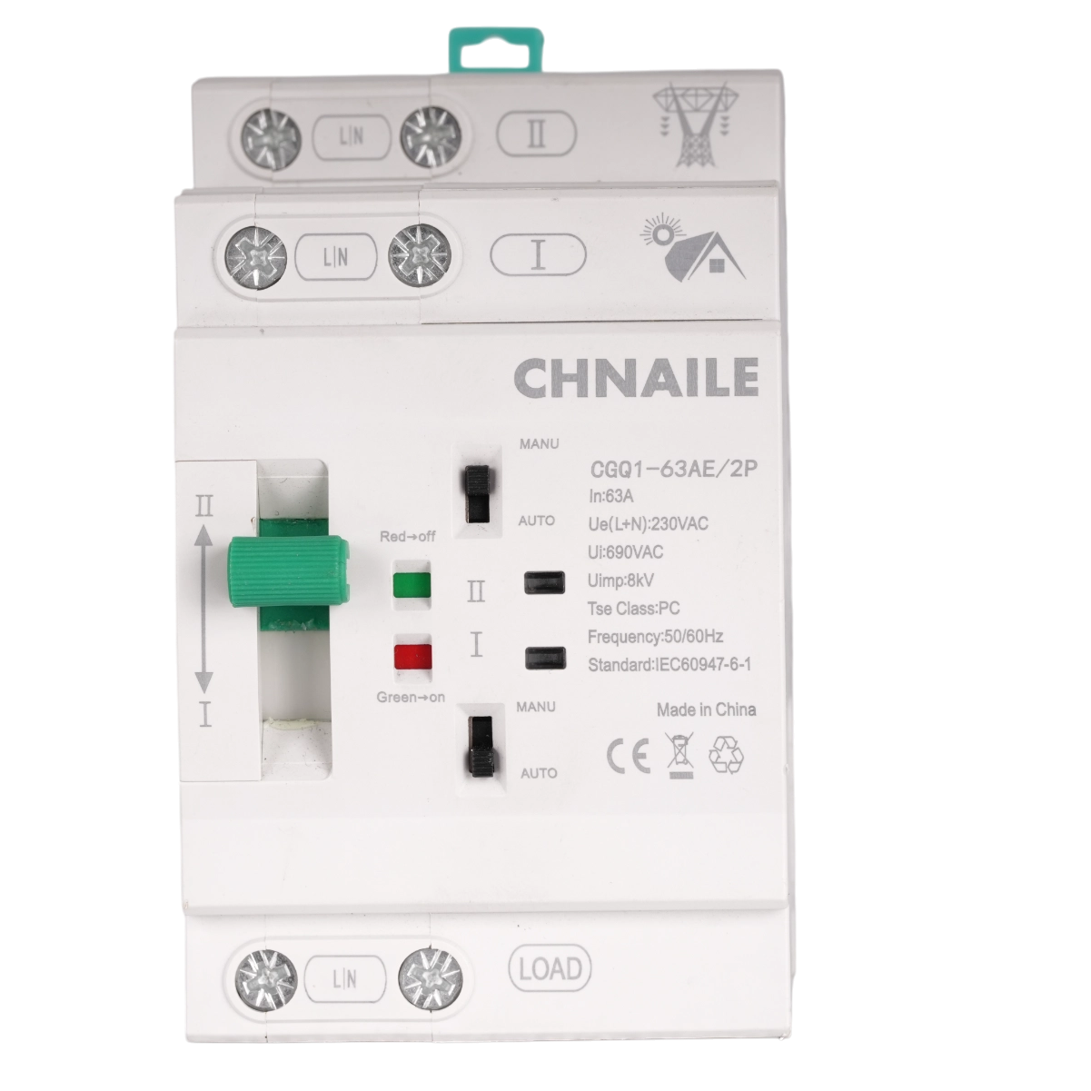 Intelligent 2P PC-Class Automatic Transfer Switch 63A for Solar Hybrid & Home Backup