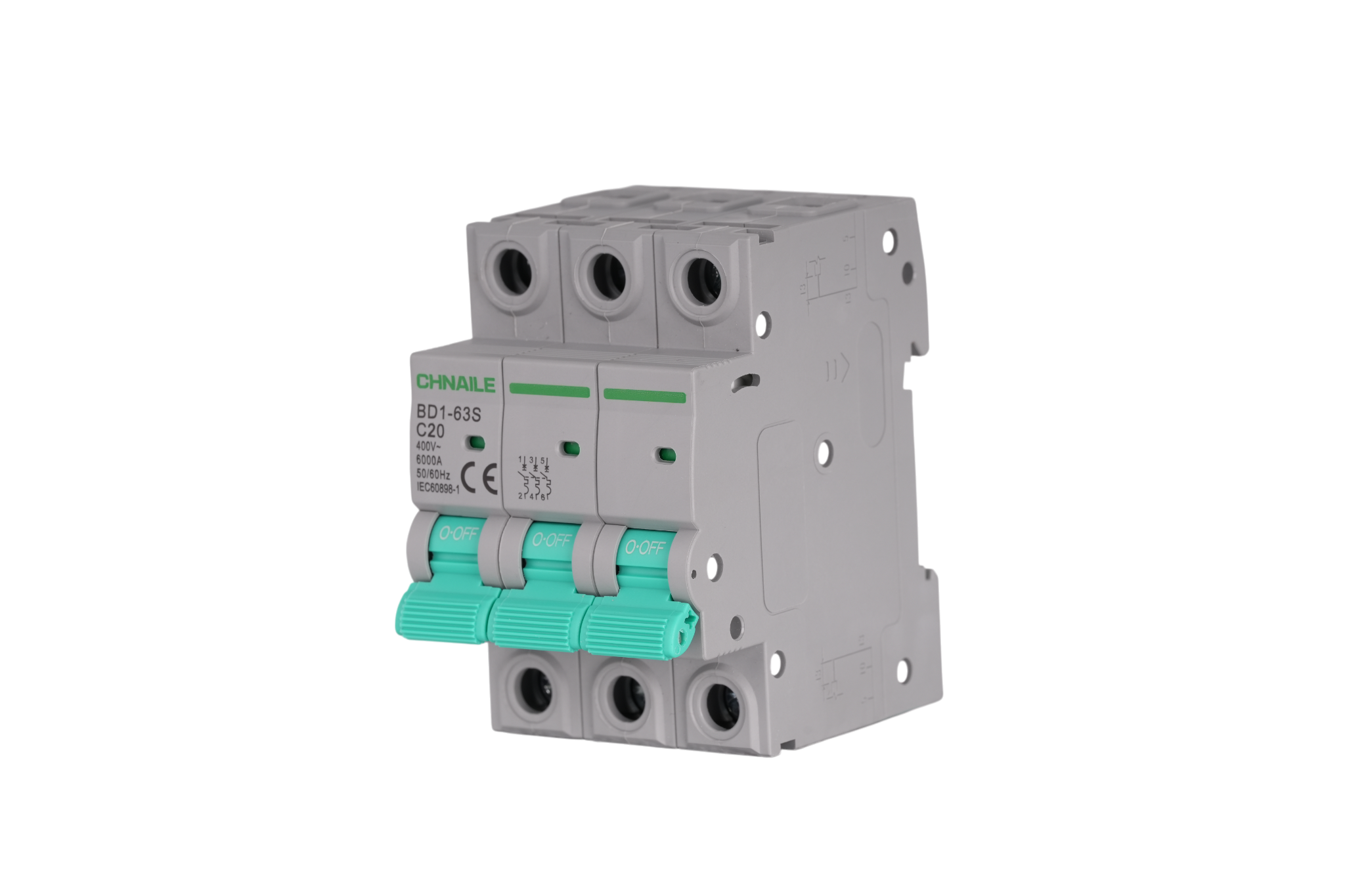BD1-63S 3P DIN-Rail Miniature Circuit Breaker AC 400V 20A 6kA CE