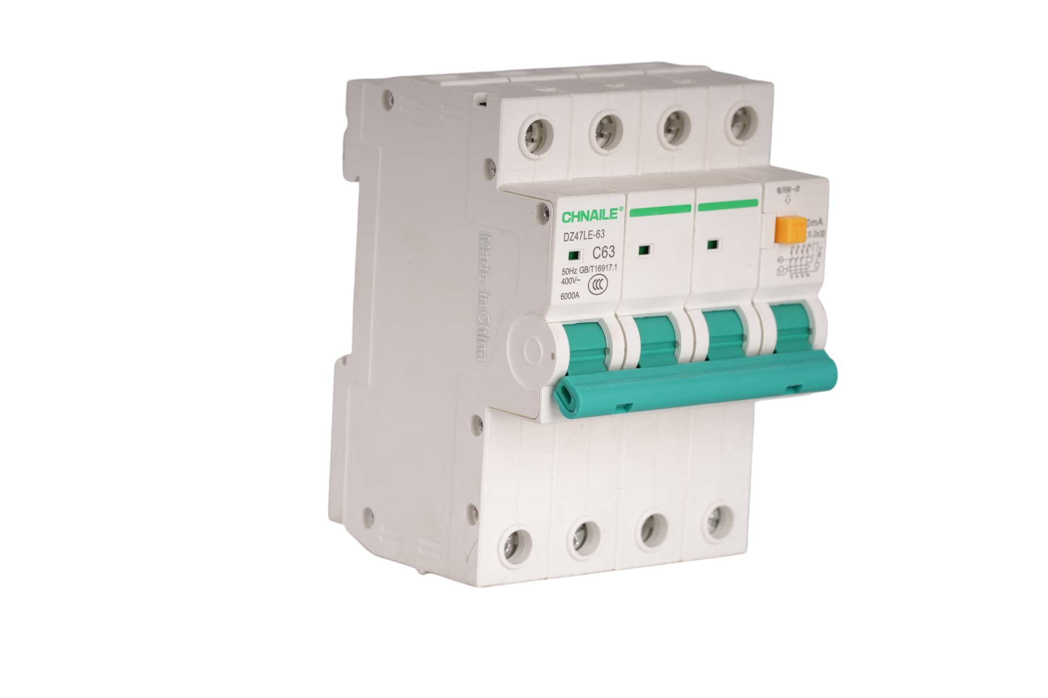 High-Capacity 4P AC RCBO Circuit Breaker 63A 6kA for Commercial EV Charging