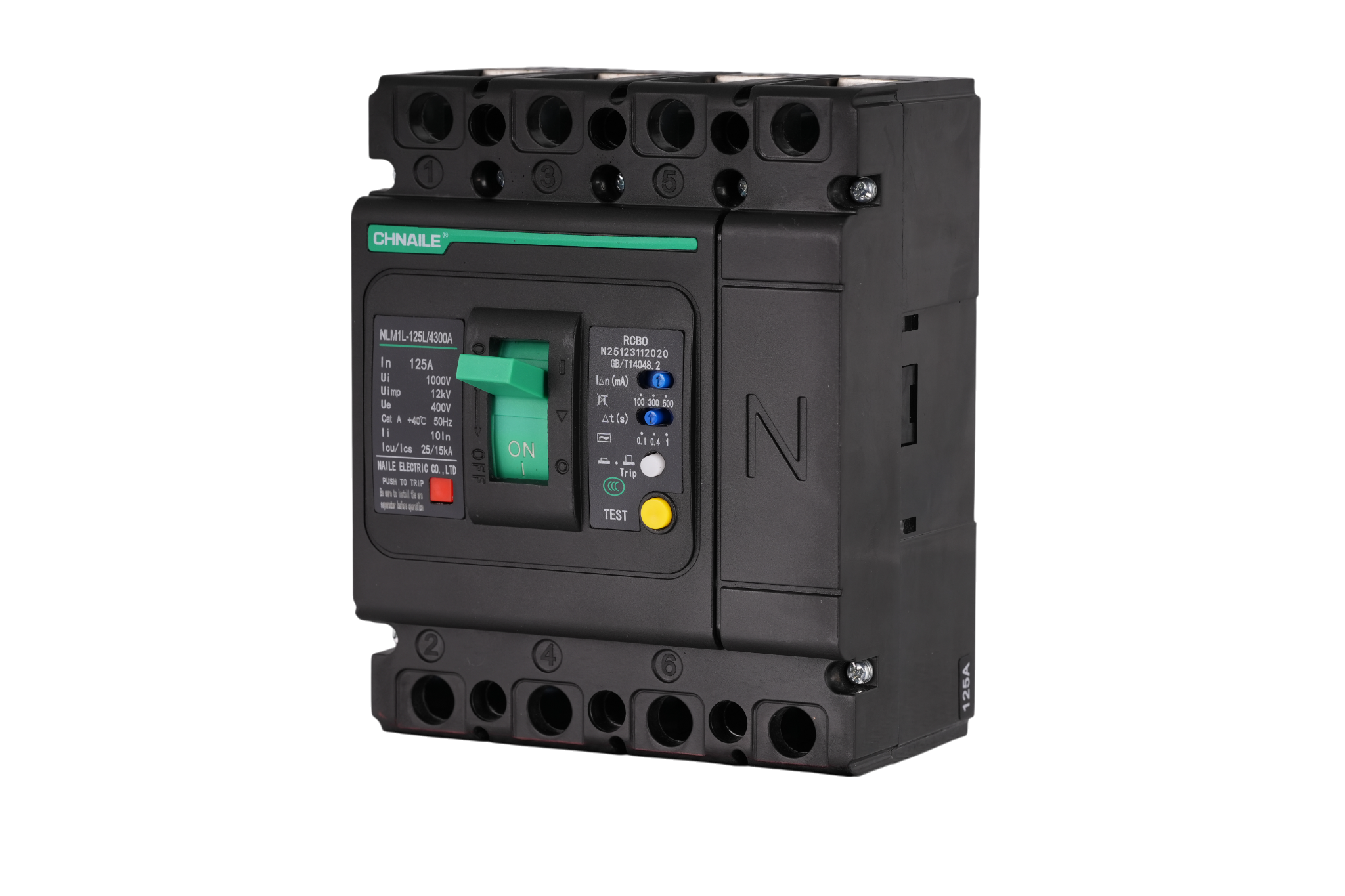 NLM1L-125L 4P Earth Leakage MCCB Adjustable RCBO 125A 400V 25kA