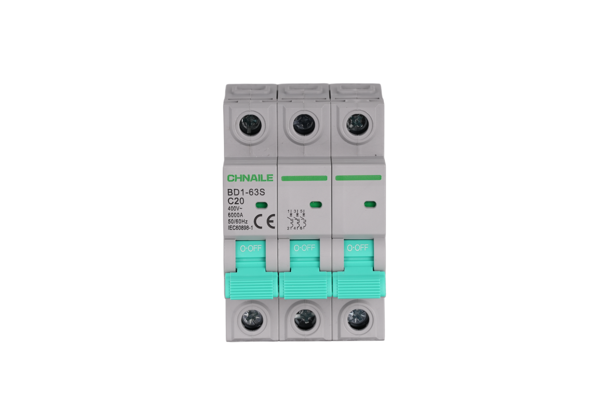 BD1-63S 3P DIN-Rail Miniature Circuit Breaker AC 400V 20A 6kA CE