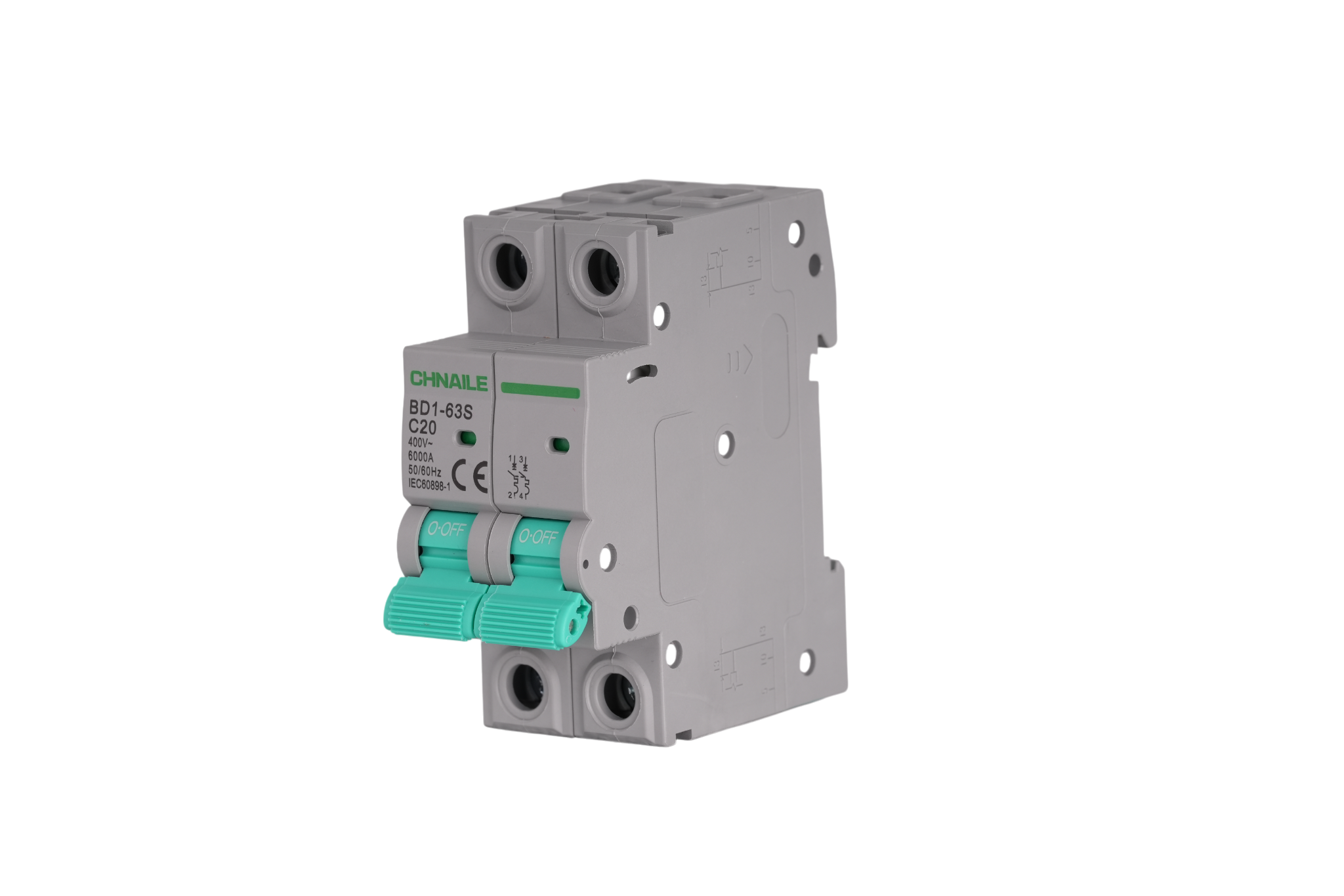 BD1-63S 2P DIN-Rail Miniature Circuit Breaker AC 400V 20A 6kA CE