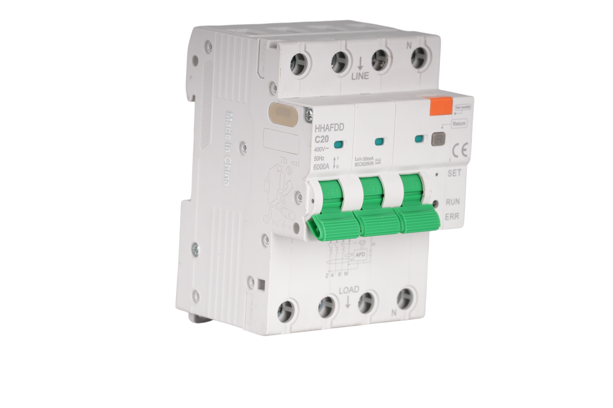 Intelligent 3-Phase AFDD Arc Fault Breaker 20A 400V for 22kW EV Chargers & Labs