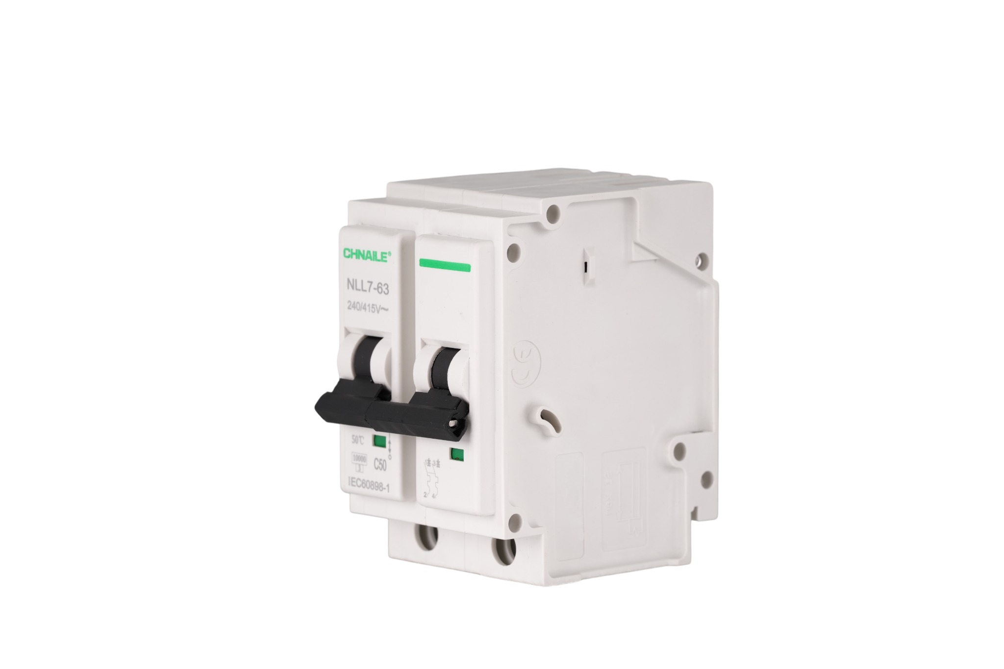 NLL7-63 2P Plug-in AC Miniature Circuit Breaker 415V 63A 10kA White