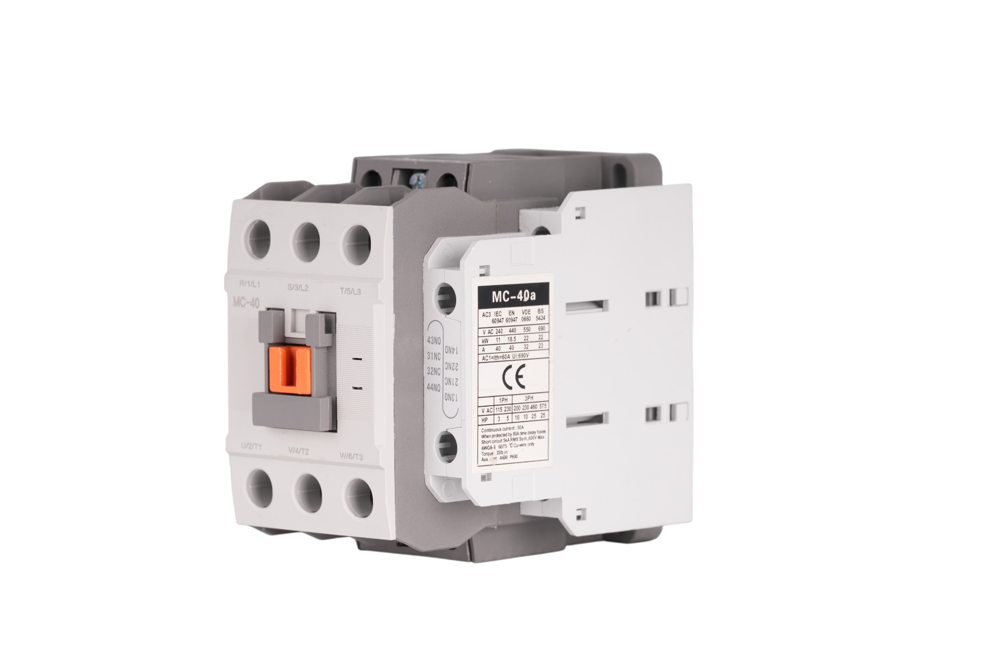 Heavy-Duty 3P AC Magnetic Contactor 40A with Logic Contacts for Elevators & Compressors