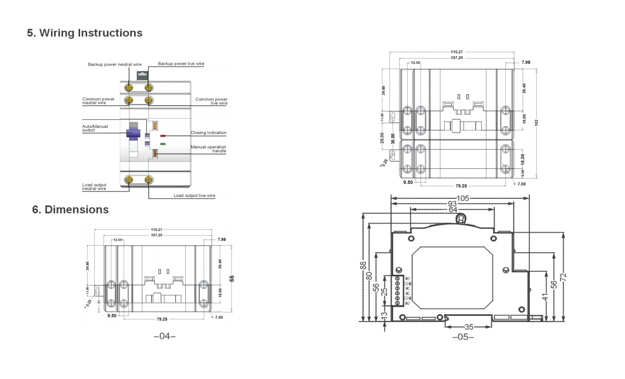 63A/4P Dual Power Automatic Transfer Switch: Dimensions and Specifications